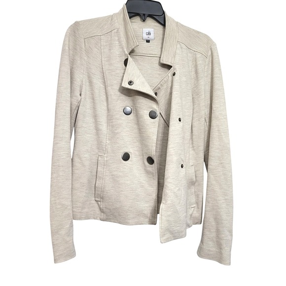Cabi Women's Ivory‎ Charlie Moto Military Snap Button Stretch Knit Jacket Small - Picture 2 of 7